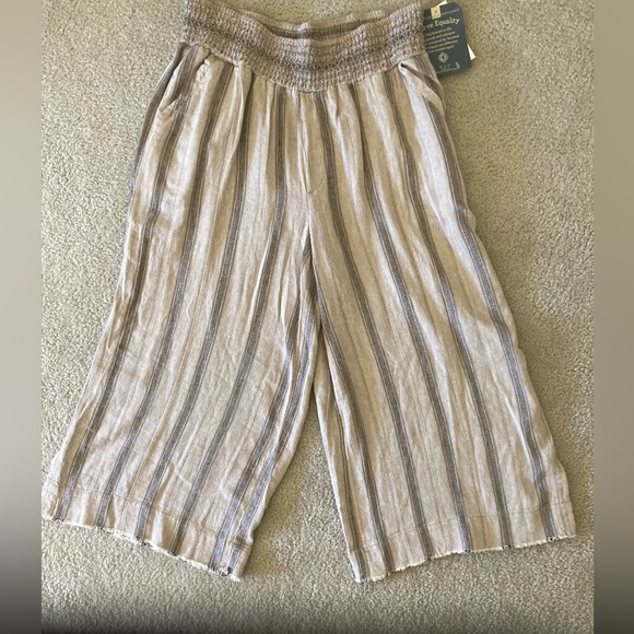 Democracy Linen Blend  Wide Leg Striped Pants with Smocked Waist NWT - Picture 8 of 11